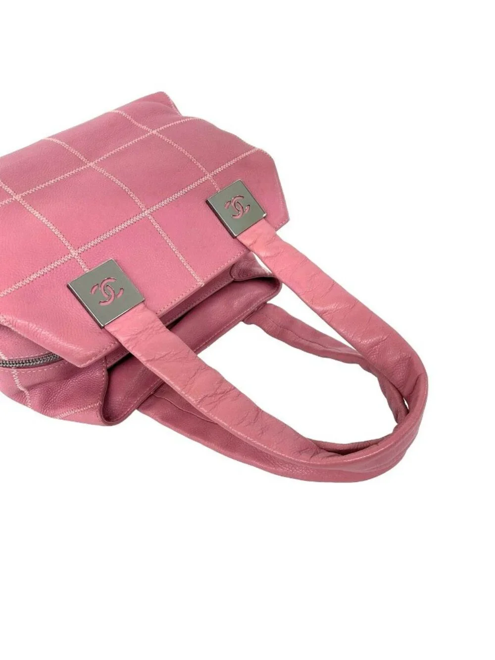 Chanel Choco Bar CC Logo Caviar Leather Mini Boston Bag Pink